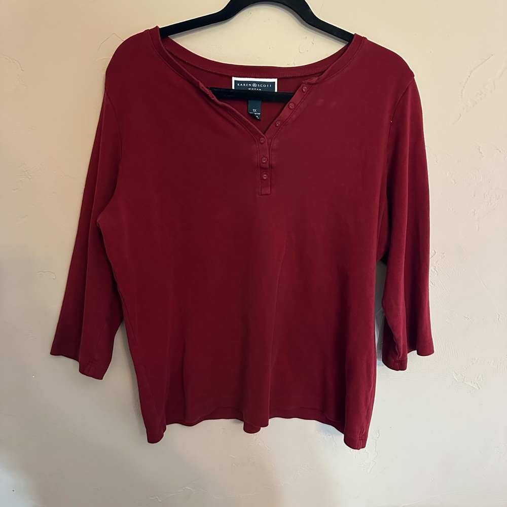 Karen Scott Red Long Sleeve Tee